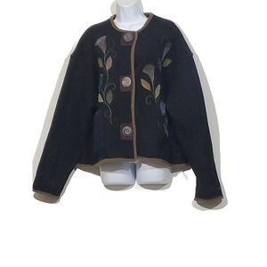 Jennifer Sly Kirk M/L Art Clothes Boiled Wool Felt Floral Button Down Cardigan